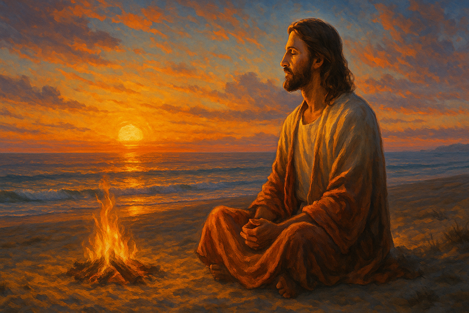 Meditative moment by the sea at sunset